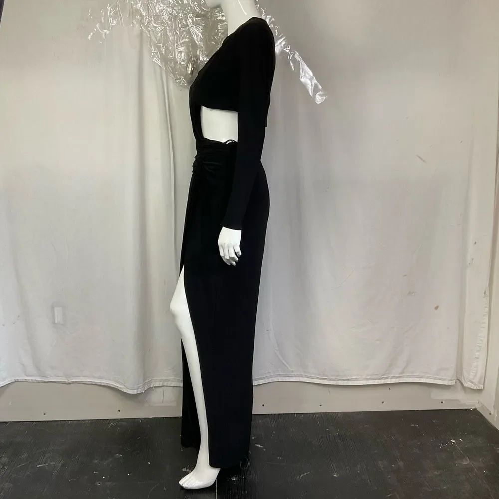 NEW Ieena Mac Duggal Black 27426 High Slit Cutout Gown Maxi Dress Size 6 - Picture 3 of 10